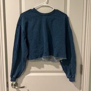 Fabletics Cropped Raw Hem Blue Sweatshirt